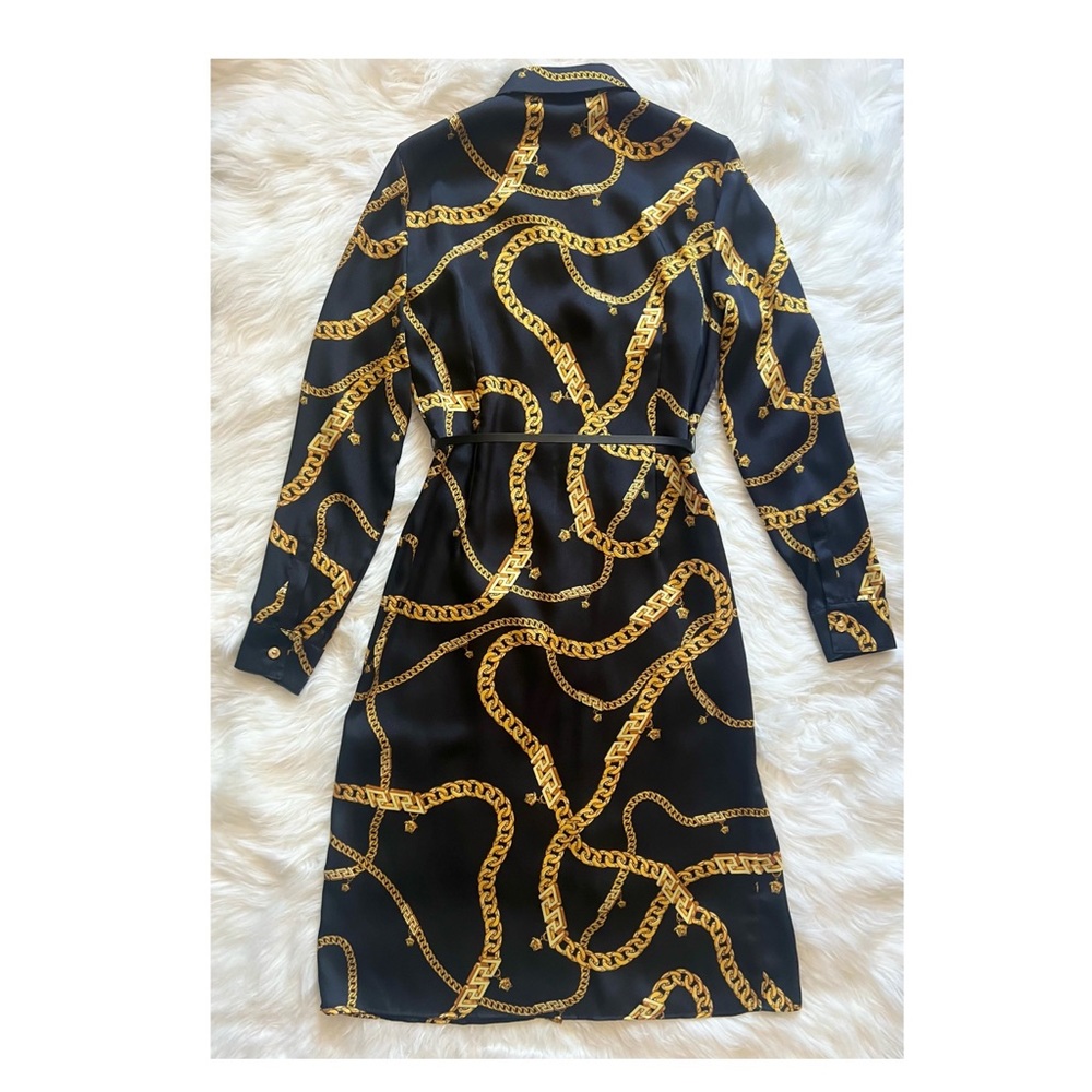 New! VERSACE Greca Chain Medusa Logo Belted Shirt Midi Dress IT 38 - Picture 8 of 12